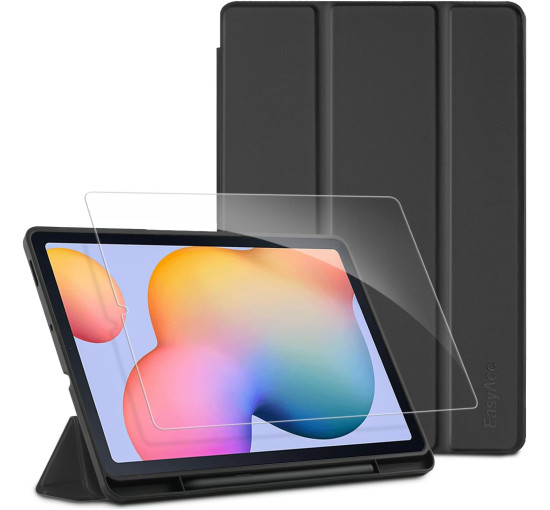 Чохол EasyAcc, сумісний із Samsung Galaxy Tab S6 Lite 2020 із загартованим склом, чорний (3041)
