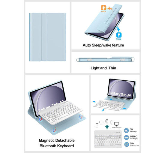 Чохол-клавіатура FOGARI для Samsung Galaxy Tab A9, синій (2154)