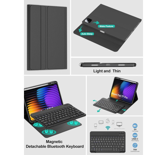 Чохол-клавіатура FOGARI для Xiaomi Pad 7 Pro 2024, чорний (2155)