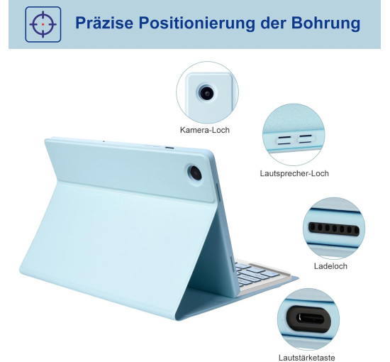 Чохол-клавіатура HOTLIFE для Samsung Galaxy Tab А9+ 11 дюймів 2023 (SM-X210/X215/X216B), світло-блакитний (2032)