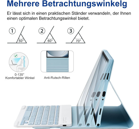 Чохол-клавіатура HOTLIFE для Samsung Galaxy Tab А9+ 11 дюймів 2023 (SM-X210/X215/X216B), світло-блакитний (2032)