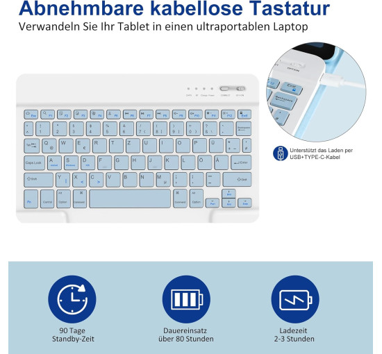 Чохол-клавіатура HOTLIFE для Samsung Galaxy Tab А9+ 11 дюймів 2023 (SM-X210/X215/X216B), світло-блакитний (2032)