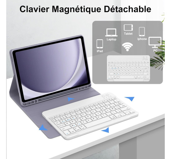 Чохол-клавіатура JADEMALL AZERTY для Galaxy Tab A9+/Tab A9 Plus 2023 11 дюймів, фіолетовий (3091)