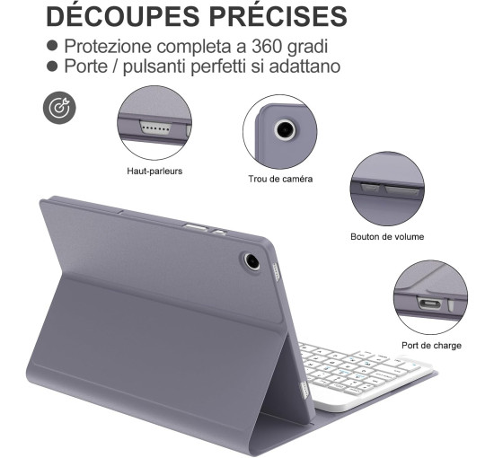 Чохол-клавіатура JADEMALL AZERTY для Galaxy Tab A9+/Tab A9 Plus 2023 11 дюймів, фіолетовий (3091)