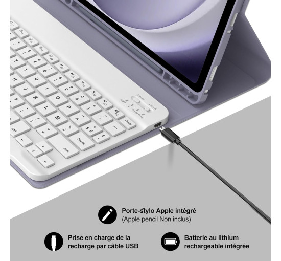 Чохол-клавіатура JADEMALL AZERTY для Galaxy Tab A9+/Tab A9 Plus 2023 11 дюймів, фіолетовий (3091)