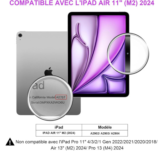 Чохол-клавіатура JADEMALL для iPad Air 11" M3 2025/M2 2024, світло-фіолетовий (3076)