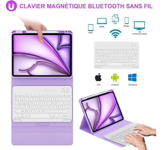 Чохол-клавіатура JADEMALL для iPad Air 11" M3 2025/M2 2024, світло-фіолетовий (3076)