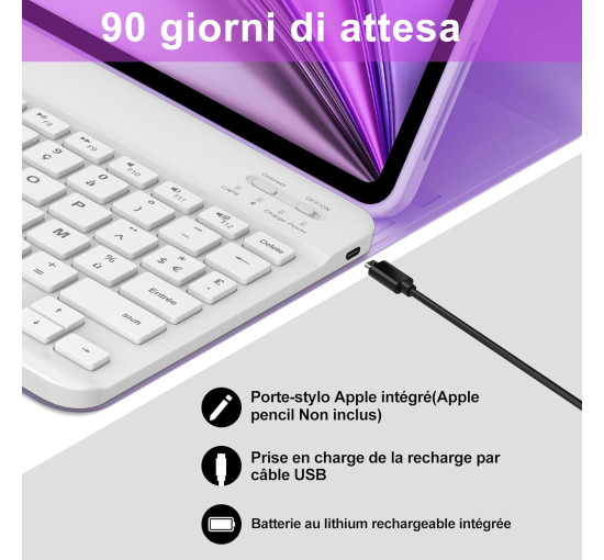 Чохол-клавіатура JADEMALL для iPad Air 11" M3 2025/M2 2024, світло-фіолетовий (3076)