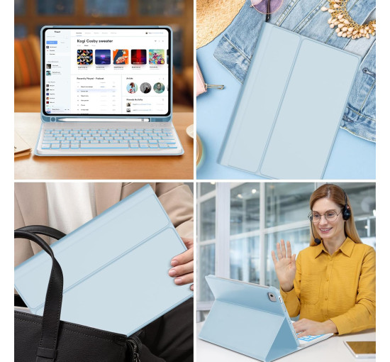 Чохол-клавіатура JADEMALL для iPad Air 11 (M3/M2 2025/2024), небесно-блакитний (3109)