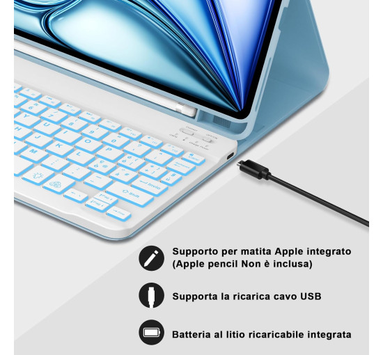 Чохол-клавіатура JADEMALL для iPad Air 11 (M3/M2 2025/2024), небесно-блакитний (3109)