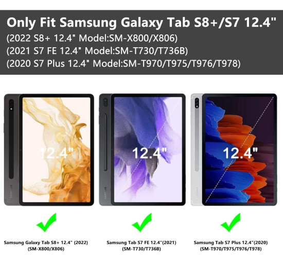 Чохол TQQ ESGWGFFGs7s8PTB1 для Samsung Galaxy Tab S7 FE S8 12.4 дюймів, з тримачем для ручки, чорний (2124)