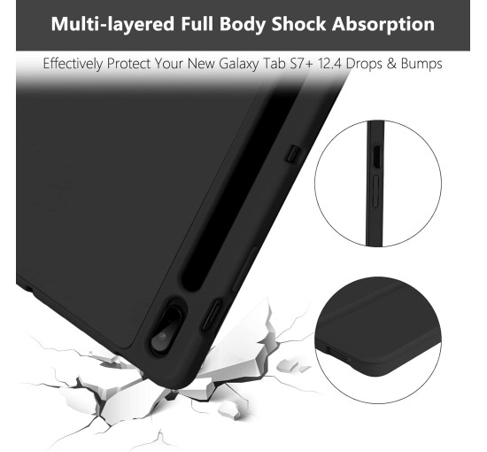 Чохол TQQ ESGWGFFGs7s8PTB1 для Samsung Galaxy Tab S7 FE S8 12.4 дюймів, з тримачем для ручки, чорний (2124)