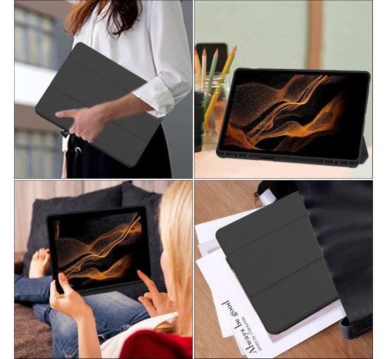 Чохол TQQ ESGWGFFGs7s8PTB1 для Samsung Galaxy Tab S7 FE S8 12.4 дюймів, з тримачем для ручки, чорний (2124)