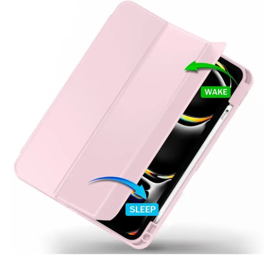 Чохол Vobafe для iPad Pro 13 (M4) 2024 з тримачем для олівців, трискладною підставкою, гнучка задня кришка TPU, рожевий (2043)