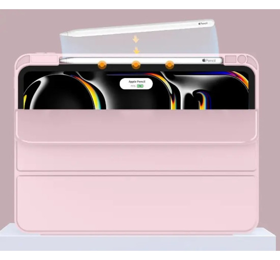 Чохол Vobafe для iPad Pro 13 (M4) 2024 з тримачем для олівців, трискладною підставкою, гнучка задня кришка TPU, рожевий (2043)