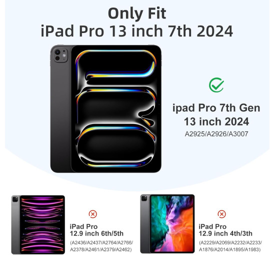Чохол Vobafe для iPad Pro 13 (M4) 2024 з тримачем для олівців, трискладною підставкою, гнучка задня кришка TPU, світло-сірий (2042)