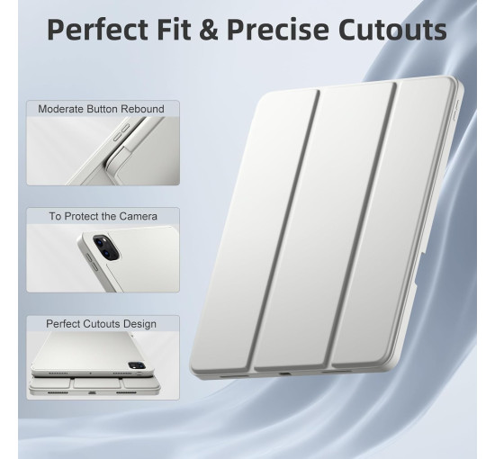 Чохол Vobafe для iPad Pro 13 (M4) 2024 з тримачем для олівців, трискладною підставкою, гнучка задня кришка TPU, світло-сірий (2042)