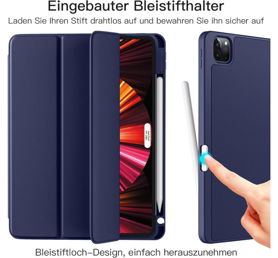 Чохол Vobafe, сумісний з iPad Pro 11 дюймів 2022/2021/2020/2018, гнучка задня кришка TPU з тримачем для олівців, синій (2047)