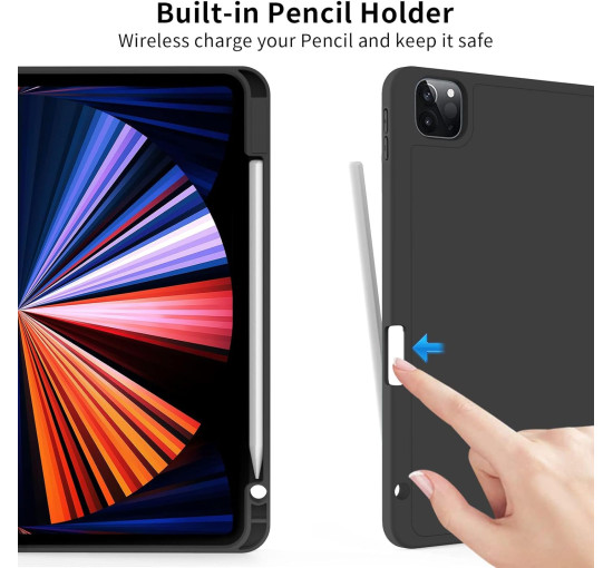 Чохол ZOYU для iPad Pro 11 дюймів 4-го/3-го/2-го покоління 2022/2021/2020 з тримачем для олівців, м'яка задня панель з ТПУ, чорний (2046)
