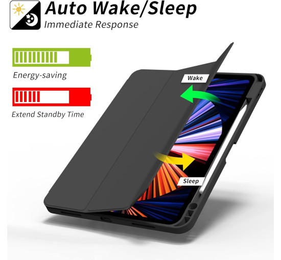 Чохол ZOYU для iPad Pro 11 дюймів 4-го/3-го/2-го покоління 2022/2021/2020 з тримачем для олівців, м'яка задня панель з ТПУ, чорний (2046)