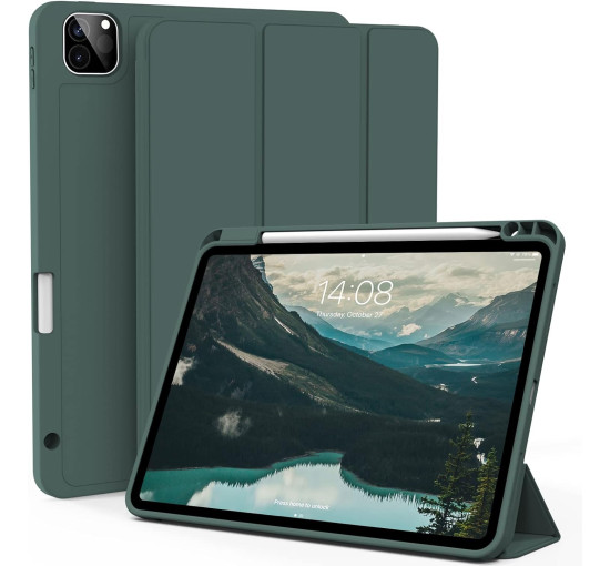 Чохол ZOYU для iPad Pro 11 дюймів 4-го/3-го/2-го покоління 2022/2021/2020 з тримачем для олівців, м'яка задня панель з ТПУ, темно-зелений (2045)