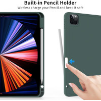 Чехол ZOYU для iPad Pro 11 дюймов 4-го/3-го/2-го поколения 2022/2021/2020 с держателем для карандашей, мягкая задняя панель из ТПУ, темно-зеленый (2045)