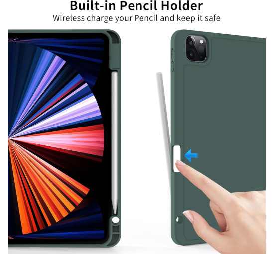 Чохол ZOYU для iPad Pro 11 дюймів 4-го/3-го/2-го покоління 2022/2021/2020 з тримачем для олівців, м'яка задня панель з ТПУ, темно-зелений (2045)