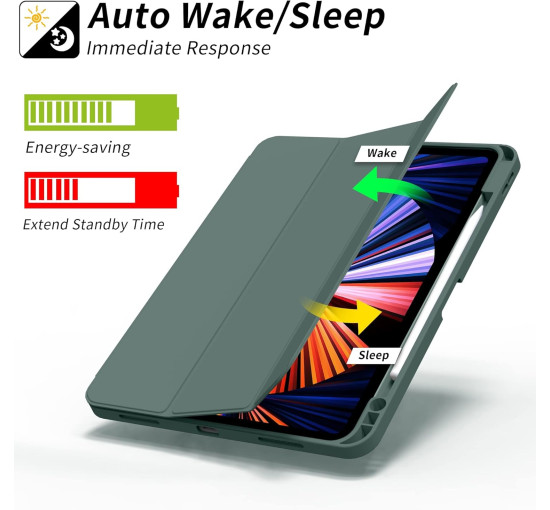 Чохол ZOYU для iPad Pro 11 дюймів 4-го/3-го/2-го покоління 2022/2021/2020 з тримачем для олівців, м'яка задня панель з ТПУ, темно-зелений (2045)