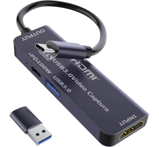 Dbilida Плата відеозахоплення  ‎Dbilida-USB30-VC-100W USB 3.0 з PD 100 Вт, запис 4K, 1080P 60 кадрів/с, сірий (5101)