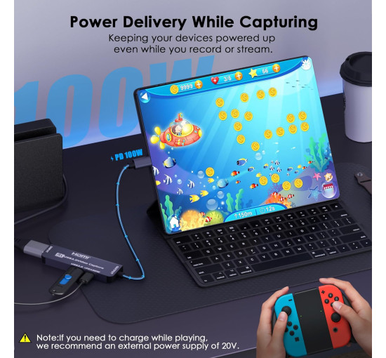 Dbilida Плата відеозахоплення  ‎Dbilida-USB30-VC-100W USB 3.0 з PD 100 Вт, запис 4K, 1080P 60 кадрів/с, сірий (5101)