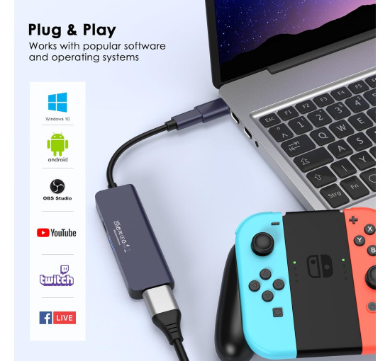 Dbilida Плата відеозахоплення  ‎Dbilida-USB30-VC-100W USB 3.0 з PD 100 Вт, запис 4K, 1080P 60 кадрів/с, сірий (5101)