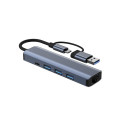 Deepfox Док-станція 2208TU, USB Type-C/Type-A, RJ45 Ethernet LAN адаптер 1000 Мбіт/с (5040)