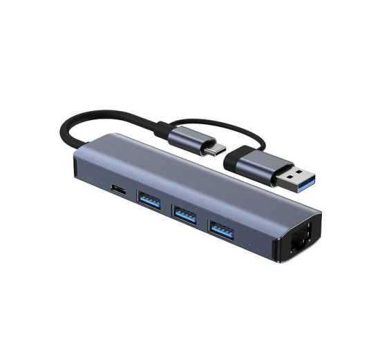 Deepfox Док-станція 2208TU, USB Type-C/Type-A, RJ45 Ethernet LAN адаптер 1000 Мбіт/с (5040)