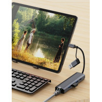 Deepfox Док-станція 2208TU, USB Type-C/Type-A, RJ45 Ethernet LAN адаптер 1000 Мбіт/с (5040)