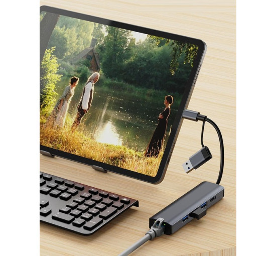 Deepfox Док-станція 2208TU, USB Type-C/Type-A, RJ45 Ethernet LAN адаптер 1000 Мбіт/с (5040)