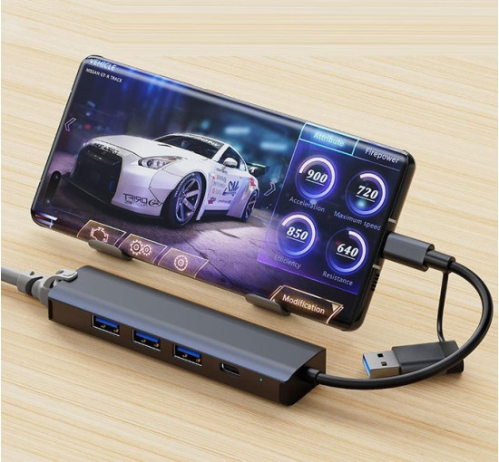 Deepfox Док-станція 2208TU, USB Type-C/Type-A, RJ45 Ethernet LAN адаптер 1000 Мбіт/с (5040)