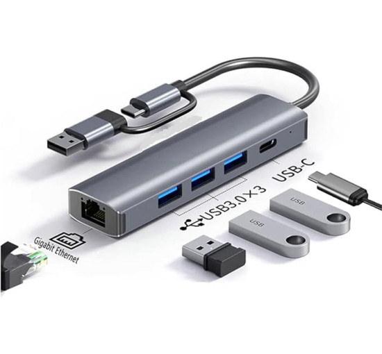 Deepfox Док-станція 2208TU, USB Type-C/Type-A, RJ45 Ethernet LAN адаптер 1000 Мбіт/с (5040)