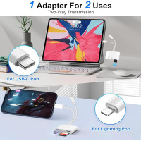 Denlane Зчитувач SD-карт із двома роз'ємами для iPhone та Android - 5-в-1, білий (5188)