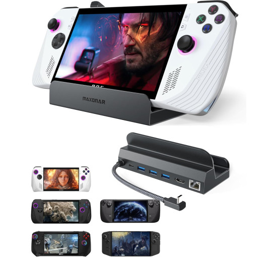 Док-станція Maxonar CDE001 6в1 для ASUS ROG Ally X/Steam Deck OLED/Legion Go/MSI Claw з HDMI 2.1, зарядка через USB-C 100 Вт, сіра (0200)