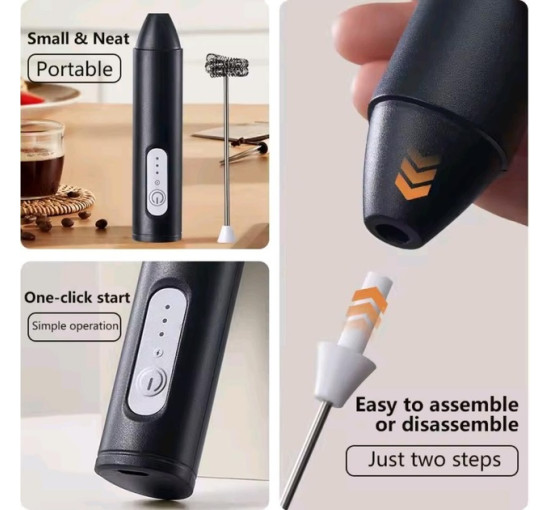 Електричний капучинатор спінювач молока, кавових напоїв Wireless Milk Frother KD-306 на акумуляторі, чорний (2103)