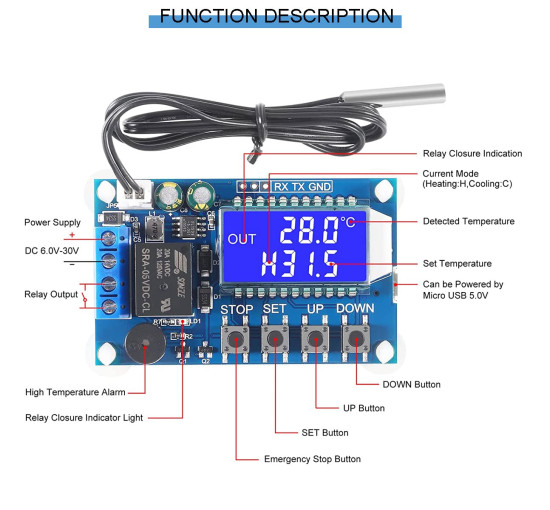 Електронний термостат Youmile XY-T01 JK-YM-476 DC 6-30V 24V від -50°C до 100°C з водонепроникним зондом NTC (0187)