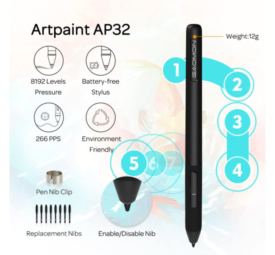 Графічний планшет GAOMON S620 6,5 x 4 дюйми з пасивним пером 8192, 4 настроювані клавіші ExpressKeys для цифрового мистецтва, малювання (0130)