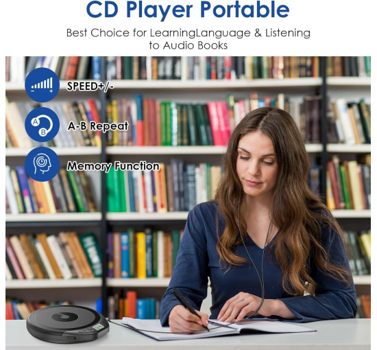 Gueray портативний CD-програвач H-01 для автомобіля, з РК-дисплеєм, чорний (5079)