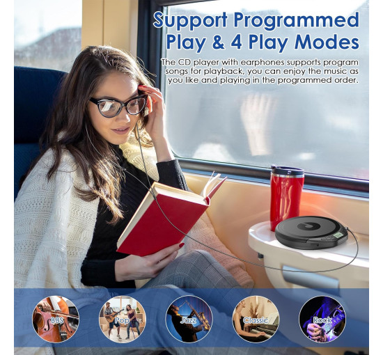 Gueray портативний CD-програвач H-01 для автомобіля, з РК-дисплеєм, чорний (5079)