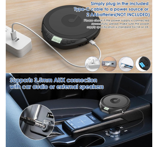 Gueray портативний CD-програвач H-01 для автомобіля, з РК-дисплеєм, чорний (5079)