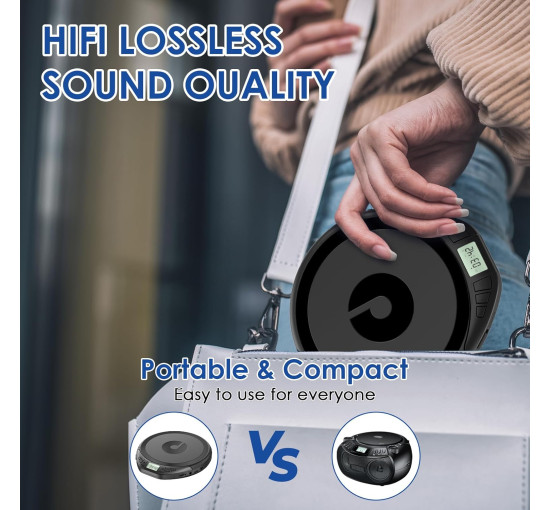 Gueray портативний CD-програвач H-01 для автомобіля, з РК-дисплеєм, чорний (5079)