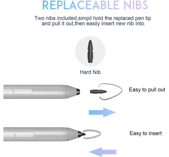 Hacey Стилус K2-C-Surface для Microsoft Surface Pro, з функцією відхилення долоні, 1024 рівні тиску, срібний (5081)