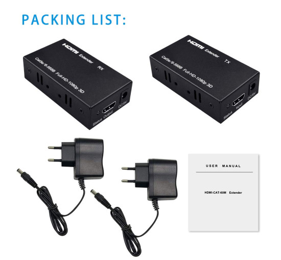 HDMI-подовжувач Ozvavzk MO-HD YCQ-01 60 м HDMI - RJ45 Ethernet через кабель Cat5e/Cat6, черний (3168)