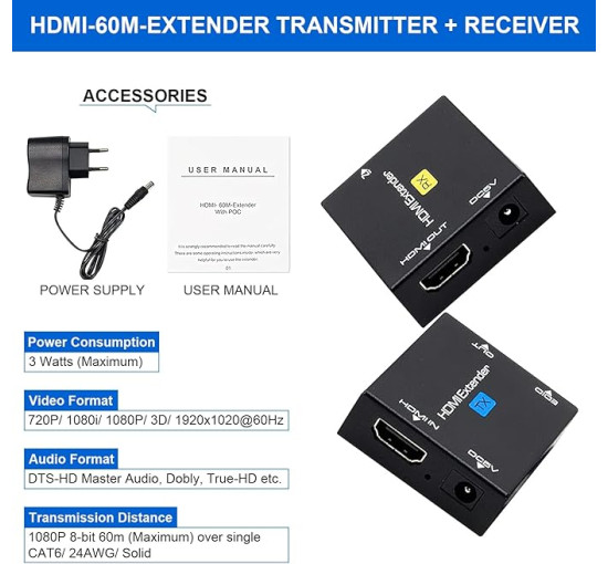 HDMI-подовжувач Ozvavzk MO-MINI YCQ-01 60 м 1080P @ 60 Гц Ethernet HDMI-подовжувач (3171)