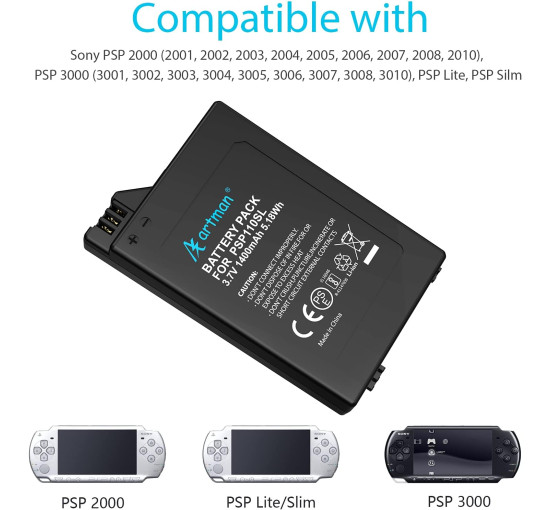 Homesuit Заменяемый аккумулятор Artman PSP-S110, 1400 мАч, для PSP 2000 (5003)